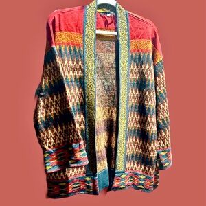 Peruvian Connection Southwestern Print knit Open Pima Cotton Alpaca size M